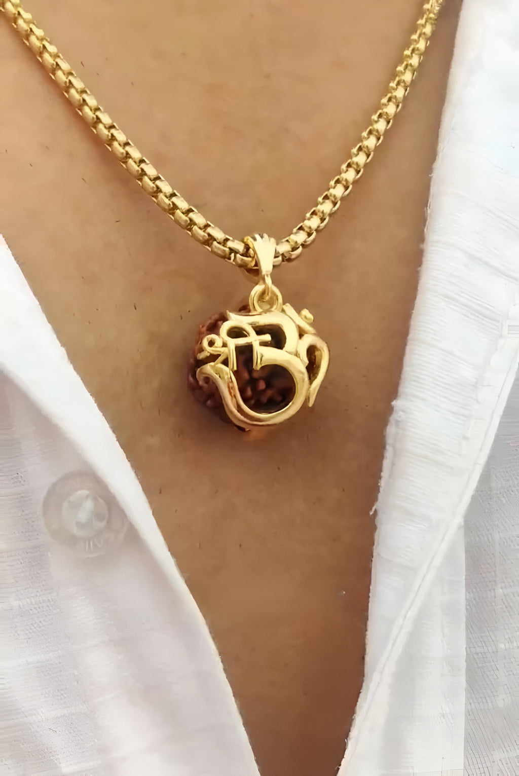Luxify Exclusive: Golden Om Rudraksha Pendant with Premium Chain