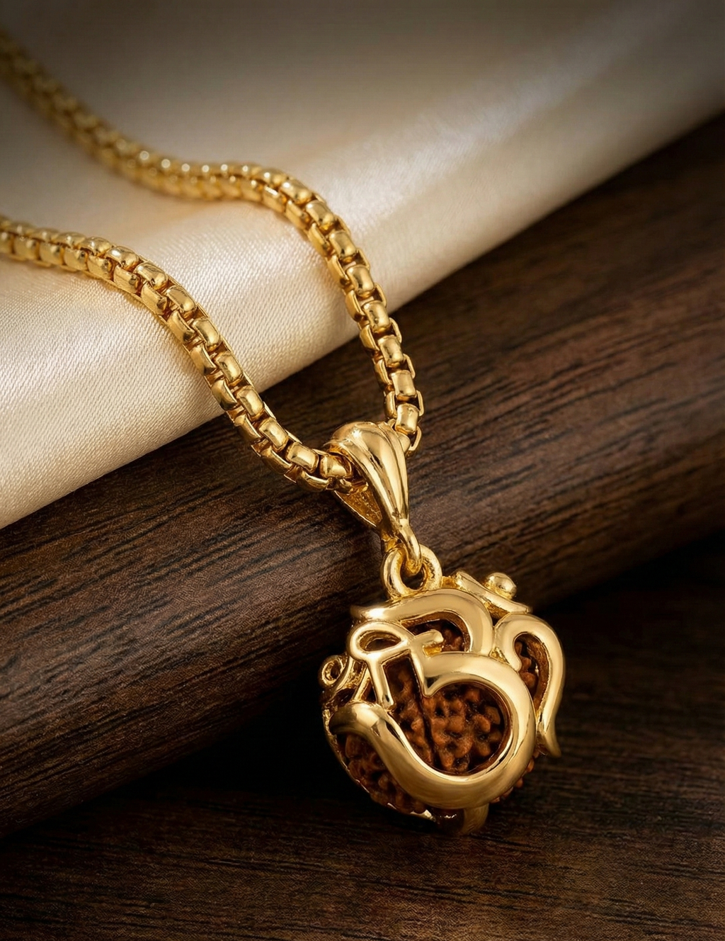 Luxify Exclusive: Golden Om Rudraksha Pendant with Premium Chain