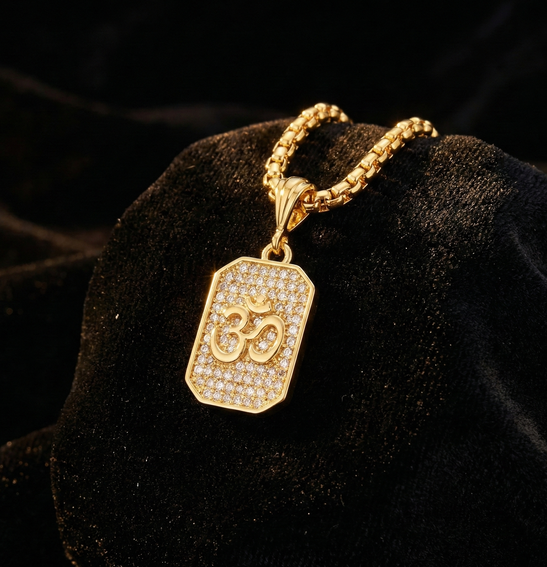 Luxify Supreme Om Diamond Pendant with Golden Chain
