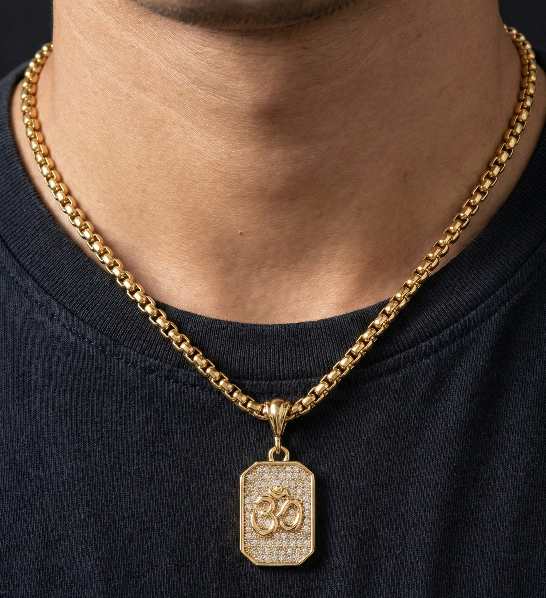 Luxify Supreme Om Diamond Pendant with Golden Chain