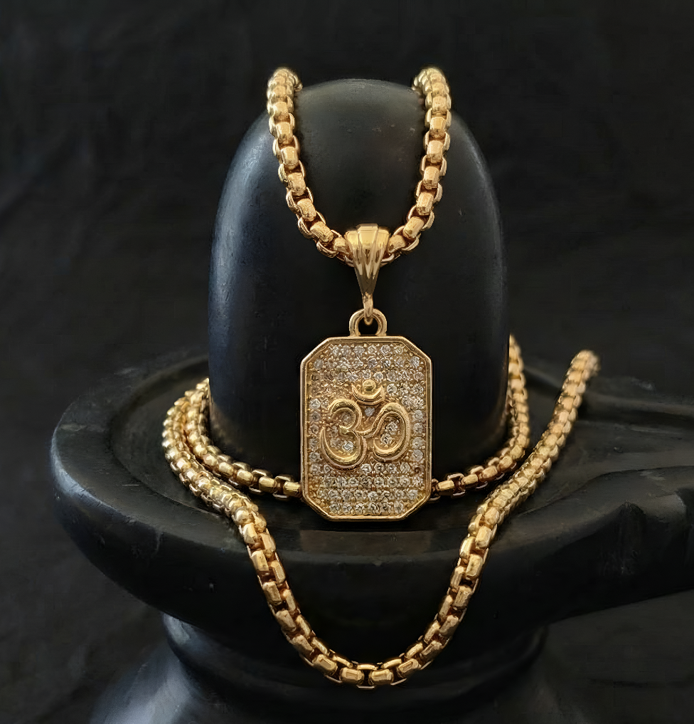 Luxify Supreme Om Diamond Pendant with Golden Chain