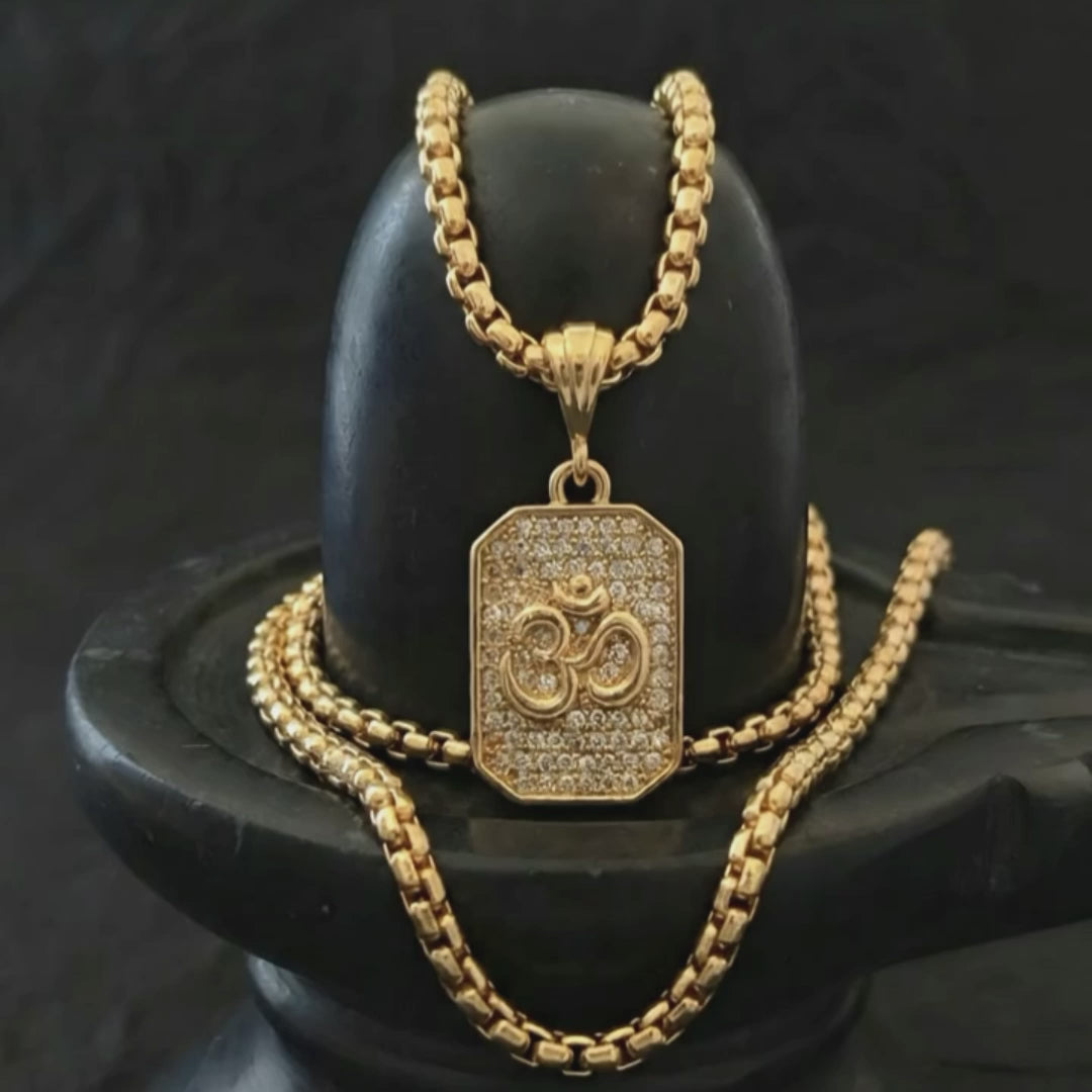Luxify Supreme Om Diamond Pendant with Golden Chain